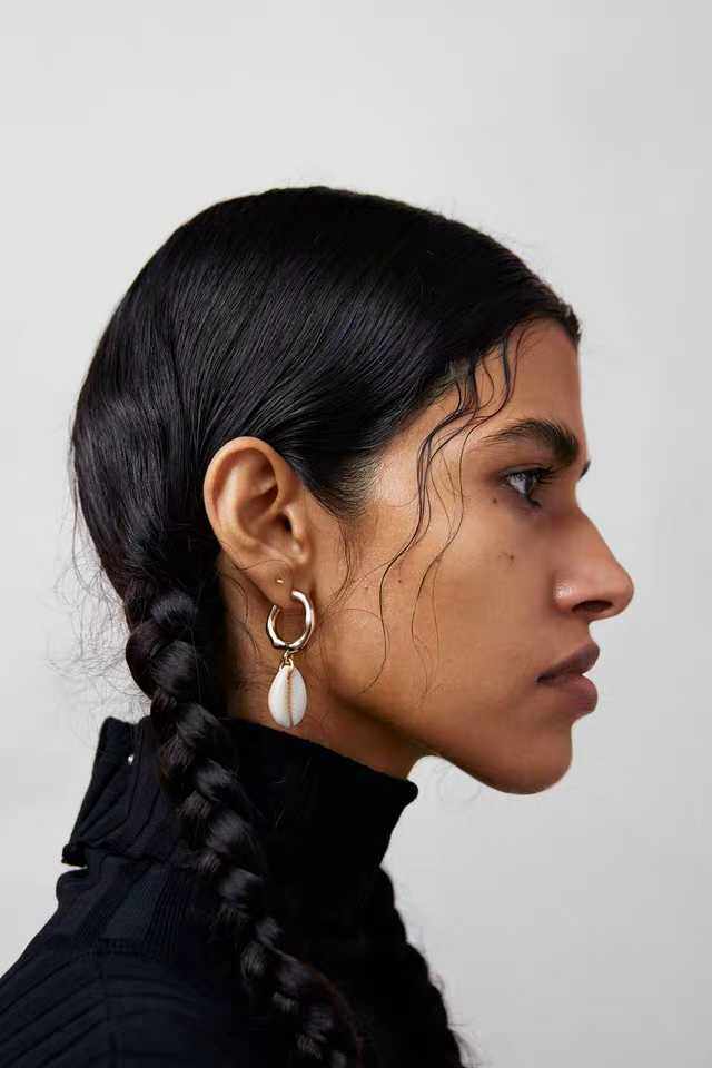 ZARA 贝壳挂件耳坠套装圈圈耳环女小众设计 04319002302两对一组