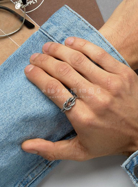 英国男士中性风打结绳子银色戒指