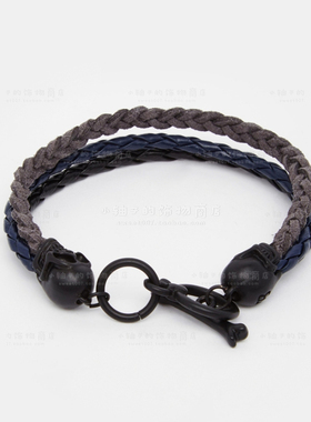 男士中性风骷髅头黑色编织绳