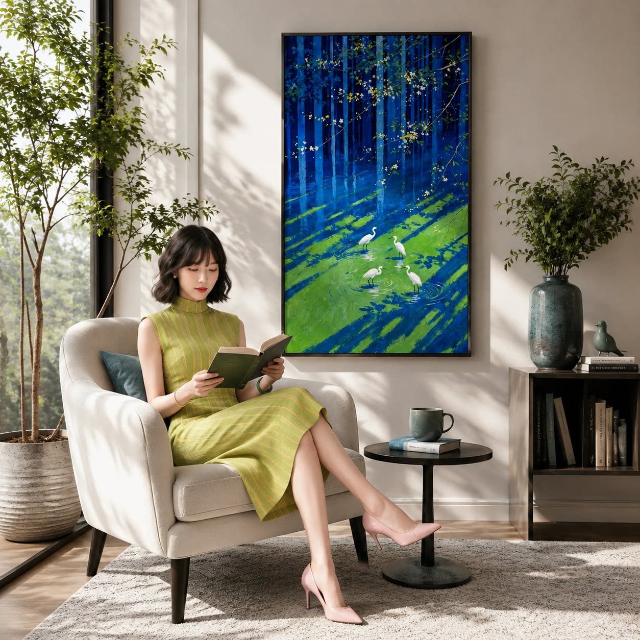 风景水彩油画挂画新中式客厅装饰画玄关走廊电表箱遮挡装饰画
