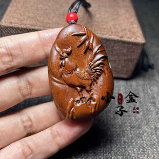私人定制雷击枣木十二生肖属相鸡吊坠挂件雷纹酉鸡木质牌本命饰品