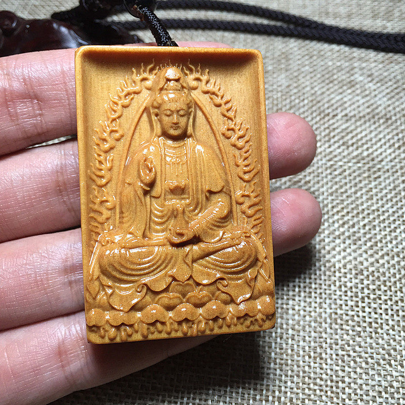 印度芭比檀香自在观音菩萨红木平安扣牌佛牌挂件吊坠项链汽车挂件