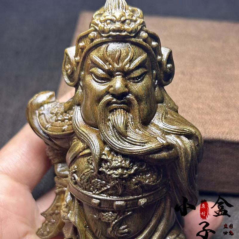 天然阿根廷绿檀木武财神关公关羽关圣帝君关二爷木雕手把件摆件