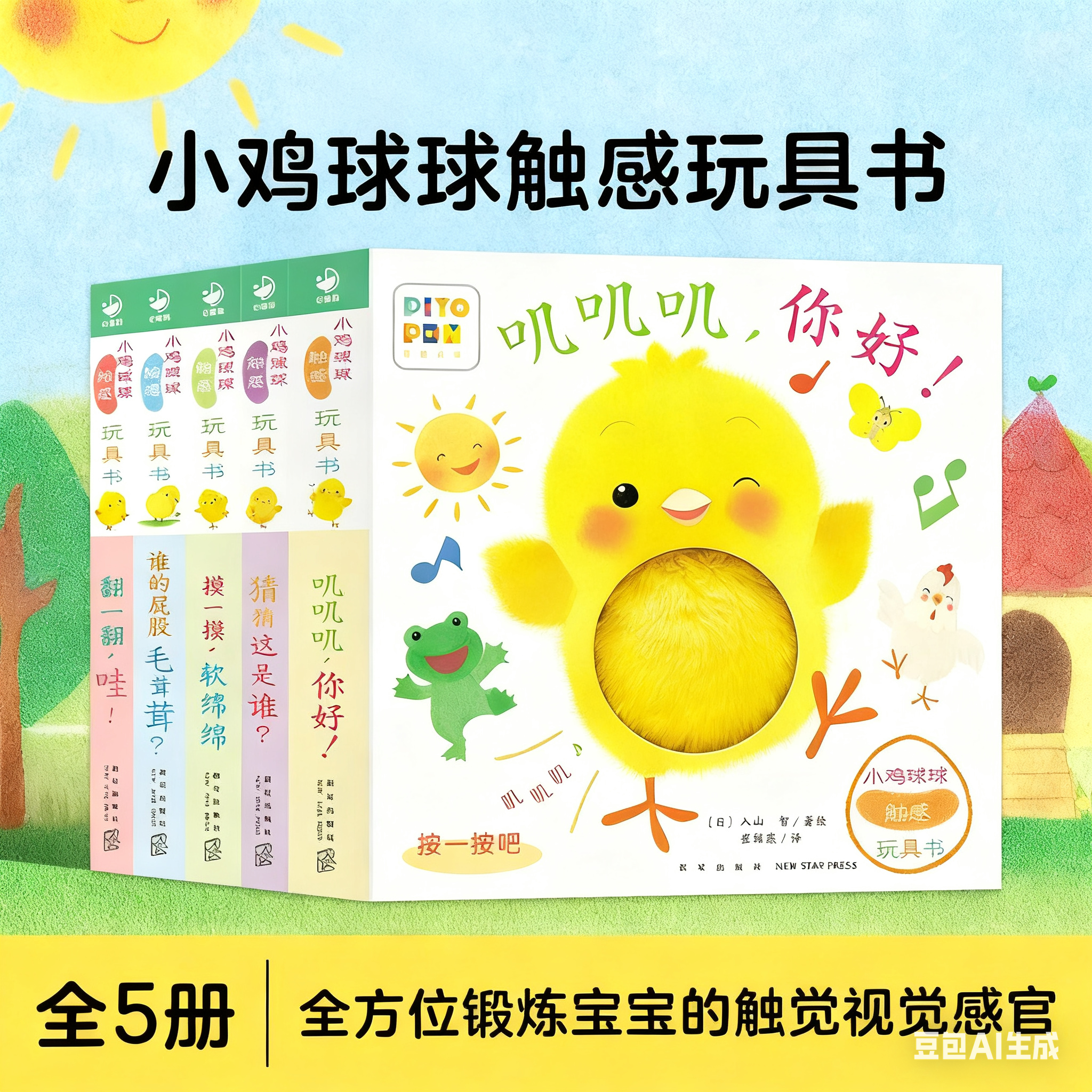 小鸡球球触感玩具书全5册和小鸡球球一起玩点读版纸板书触摸认知发声书翻翻书洞洞书婴儿立体图画绘本撕不烂玩具书
