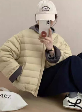 23558韩版小个子圆领排骨衍缝百搭羽绒服宽松显瘦白鸭绒保暖外套