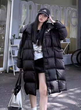 22975冬季韩版泡芙飘带连帽大被子羽绒服加厚保暖白鸭绒宽松外套