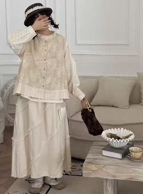 22262早春新款日系叠穿蕾丝花边提花马夹森系文艺百搭款背心马甲