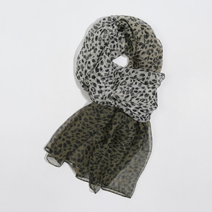 豹纹薄款乔其纱围巾春秋夏季女印花丝绸长款丝巾纱巾百搭中年妈妈