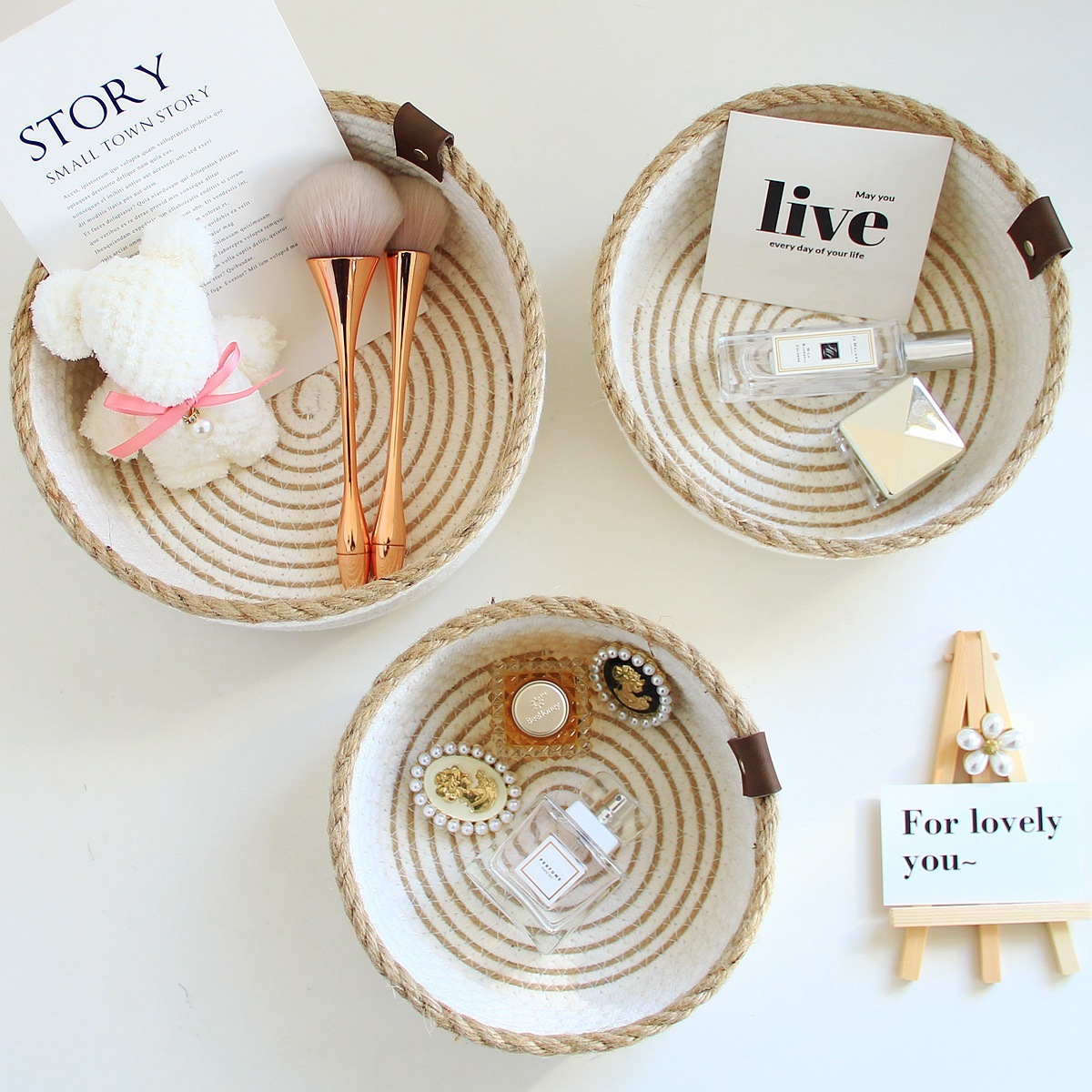 复古田园风格手工棉绳编织收纳筐