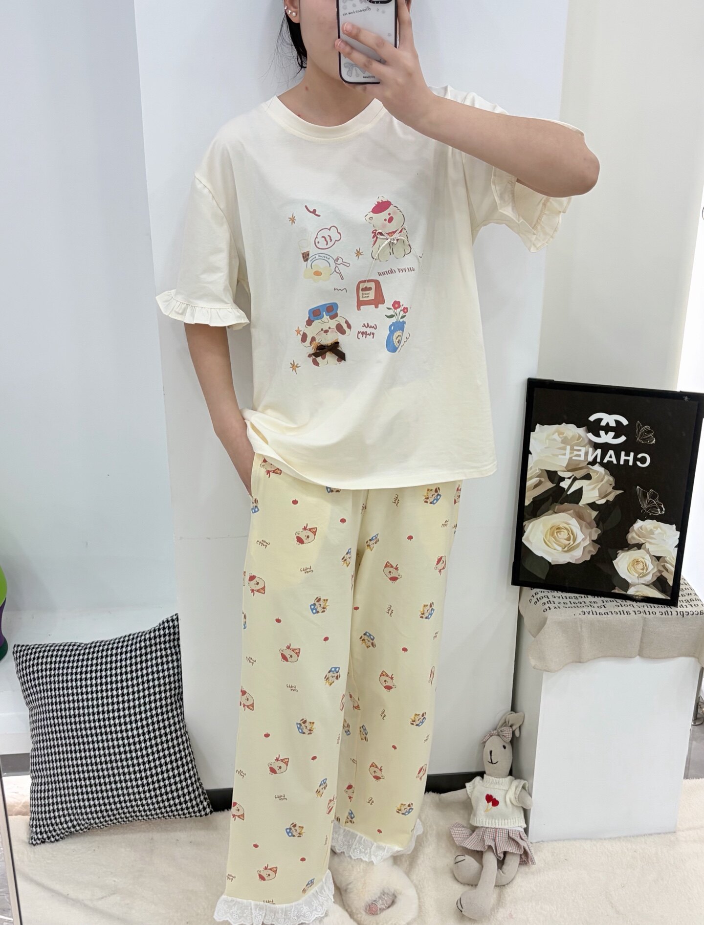 睡衣甜美套装女夏纯棉短袖短裤家居服粉色猫俩件套