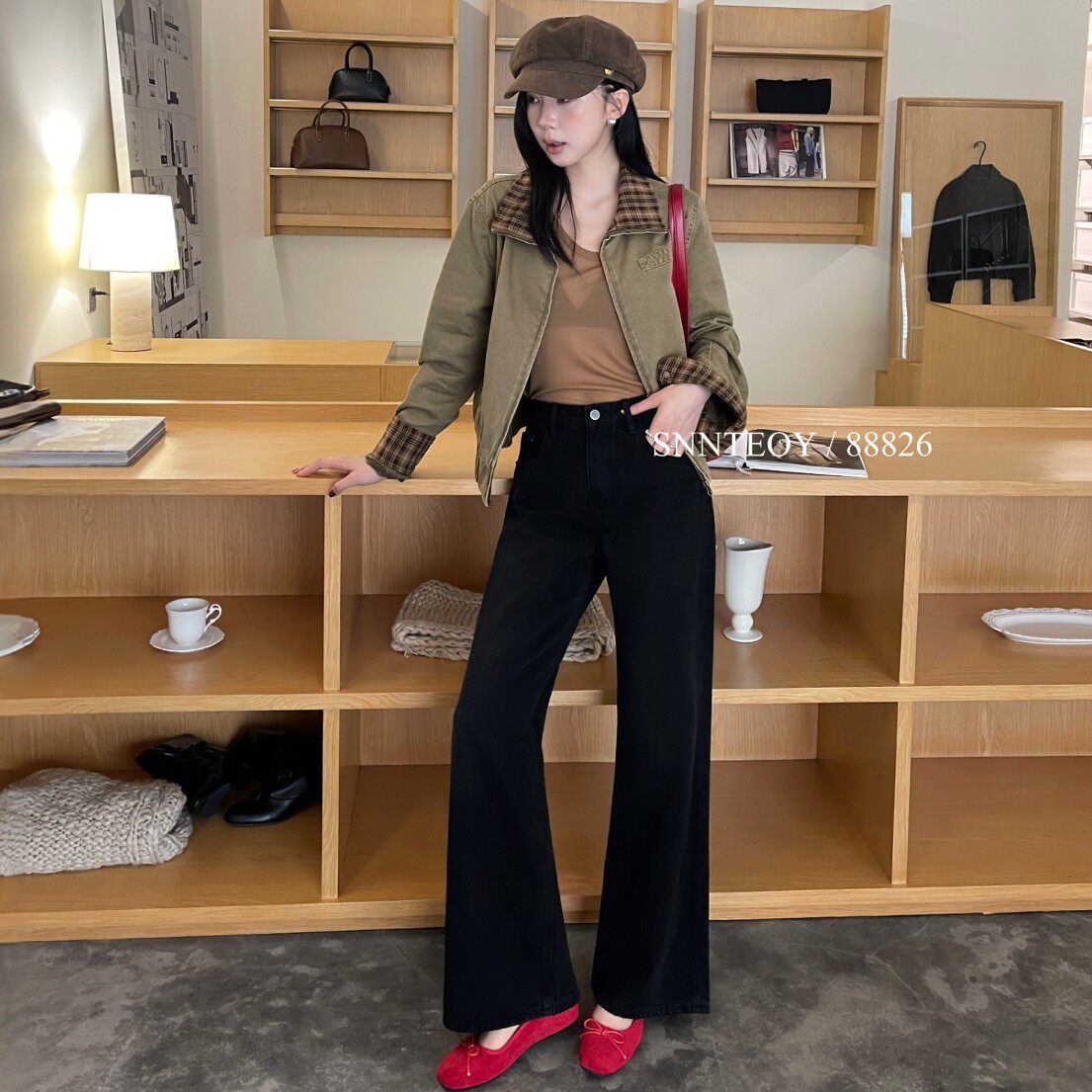 现货代嘉儿88826黑色无弹阔腿裤