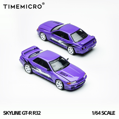 TimeMicro 1:64 Skyline GT-R R32 洛圣都漂移 紫 白合金汽车模型