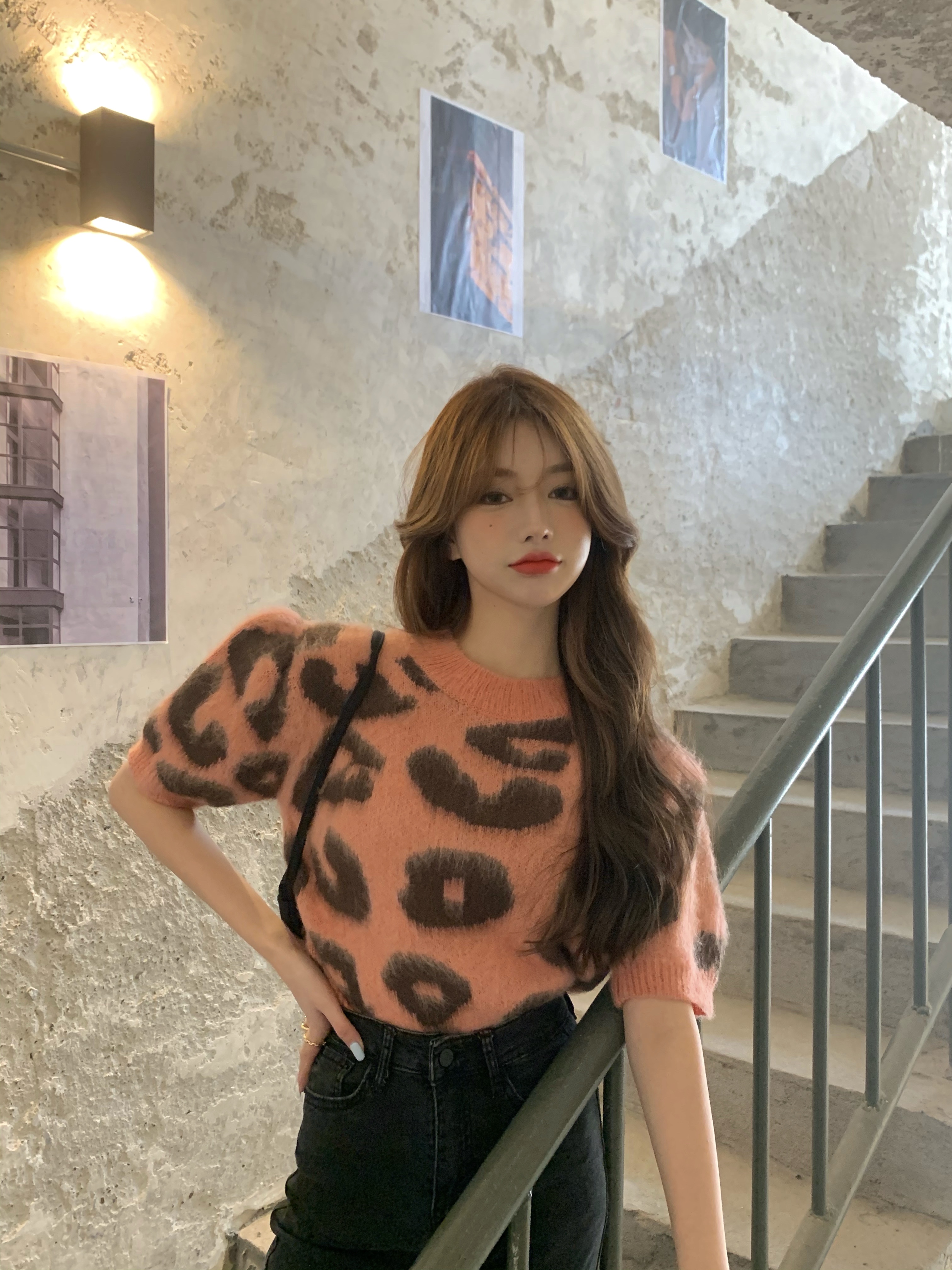 Korean versatile wool printed short sleeve T-shirt