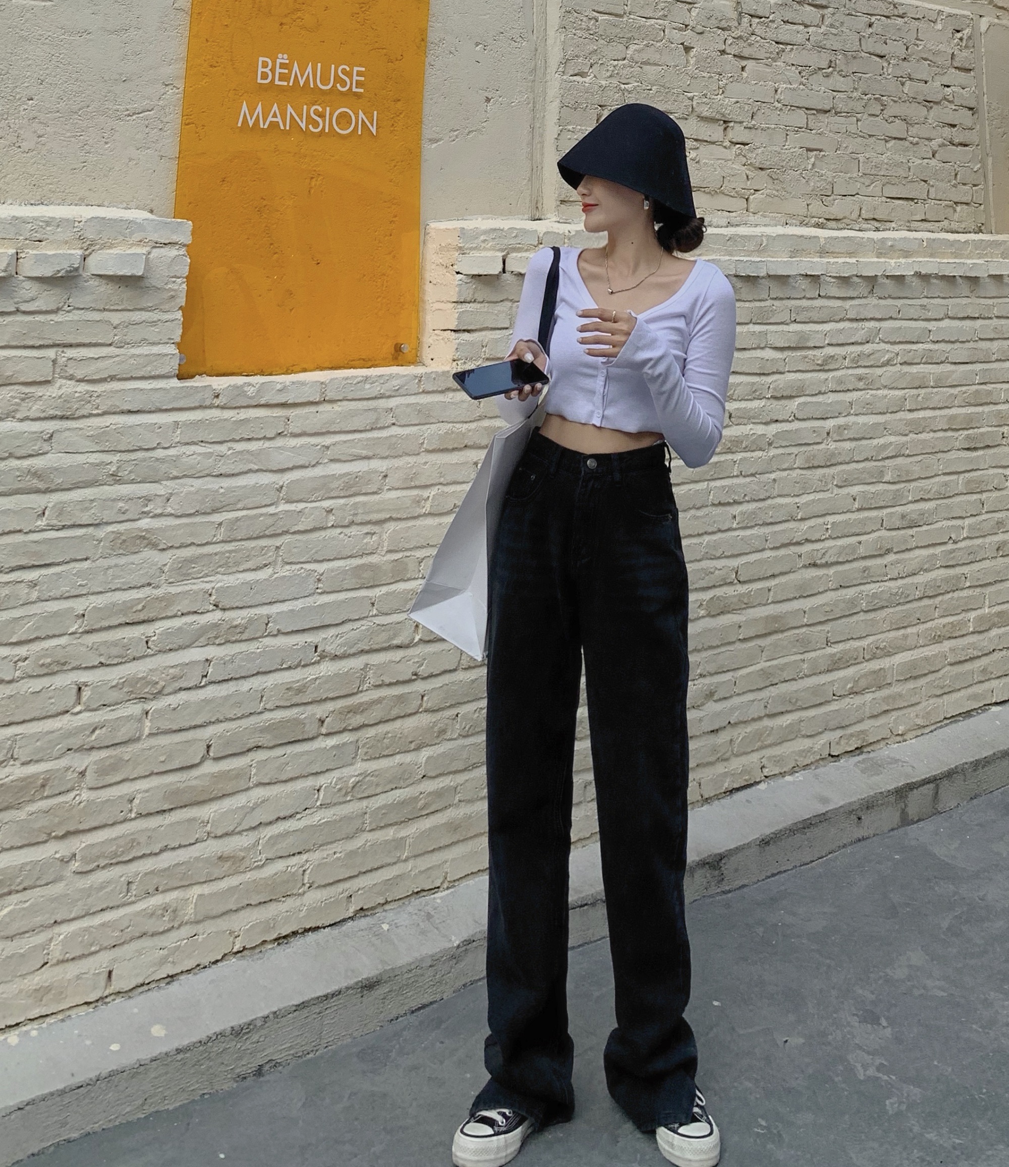 Real shot real price Korean casual high waist slim jeans split straight leg floor pants