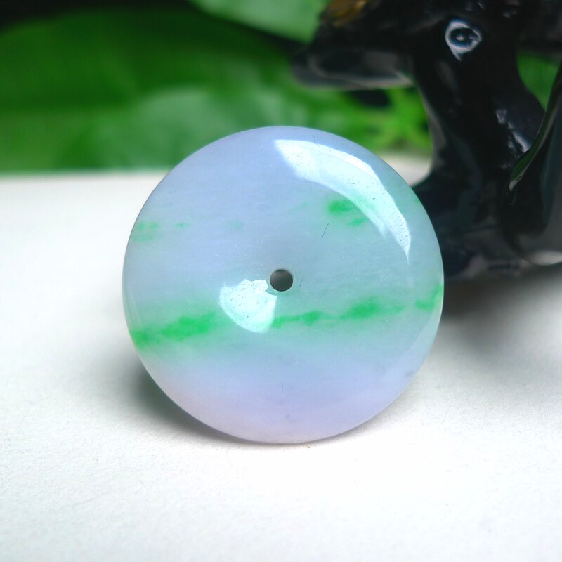 天然缅甸A货翡翠老坑飘阳绿白底青平安扣吊坠玉挂件有证大件饱满