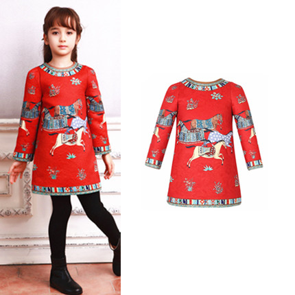 新年红色长袖连衣裙新款女童装
