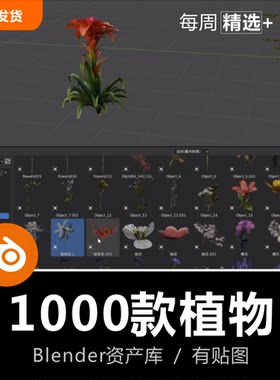 Blender资产库植物花朵花卉兰花蘑菇珊瑚仙人掌园林盆景3D模型