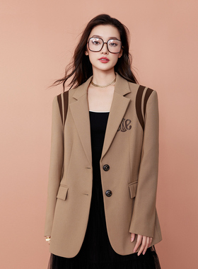 【限时直降】伊华欧秀复古美拉德卡其色西装外套E33AS0511