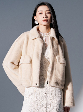 【限时直降】伊华欧秀仿皮草外套质感杏色短款毛外套35WCS3851