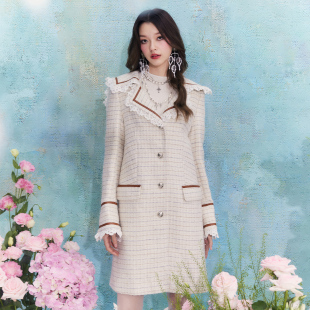 伊华欧秀千金风大衣冬新粗花呢子外套550LS0025 限时直降