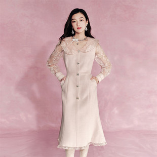 【限时直降】伊华欧秀小香风鱼尾裙蕾丝拼接连衣裙43KAQ5148