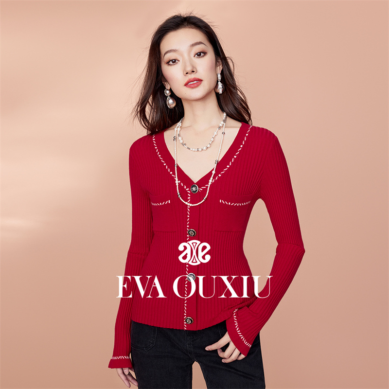 OUXIU/欧袖V领小香风修身