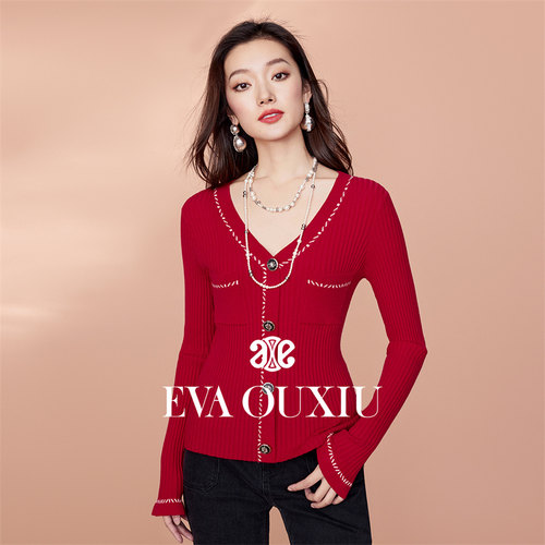 OUXIU/欧袖V领小香风修身