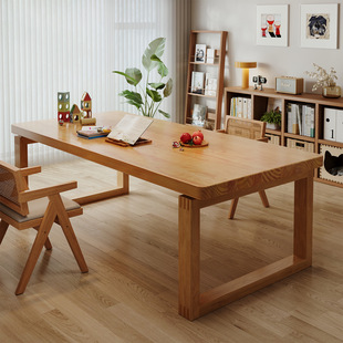 全实木去客厅化大长书桌大板桌子工作台家用学习办公桌莫比恩餐桌