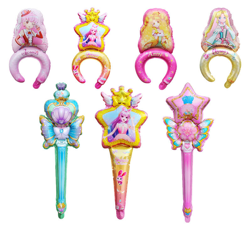 卡通巴啦啦公主女孩生日派对铝膜气球魔法棒发饰手持棒助兴气球