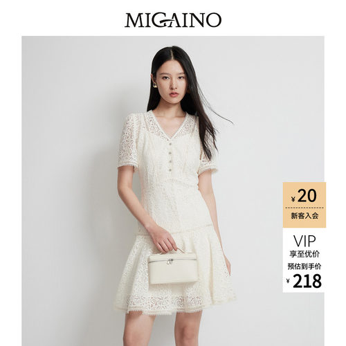 Migaino曼娅奴女装春夏新款收腰显瘦裙子法式气质蕾丝连衣裙