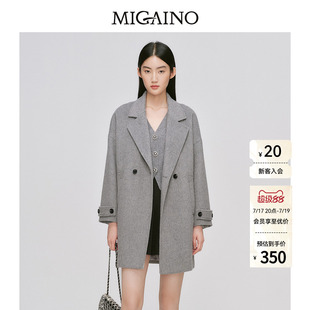 Migaino曼娅奴女装冬季新款英伦风大廓型商务休闲毛呢大衣