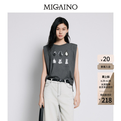 Migaino曼娅奴女装夏季新款高级感印花无袖T恤MP22RE016