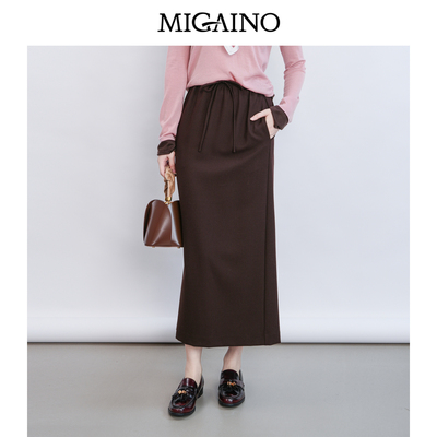 Migaino曼娅奴女装春季新款高腰休闲显瘦直筒半身裙MQ12EB011