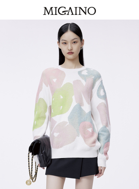 Migaino曼娅奴套头针织衫女春秋新款休闲宽松毛衣MO12KW225