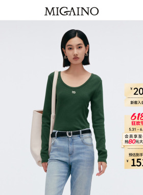 Migaino曼娅奴女装春季新款修身百搭打底长袖T恤MP12RA017