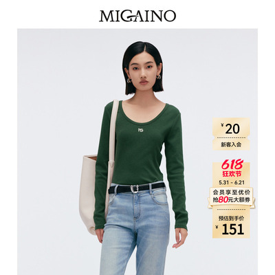 Migaino曼娅奴女装春季新款修身百搭打底长袖T恤MP12RA017