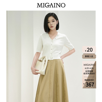 Migaino曼娅奴女装秋季新款简约淡盐系百搭短袖针织开衫MP32JK214