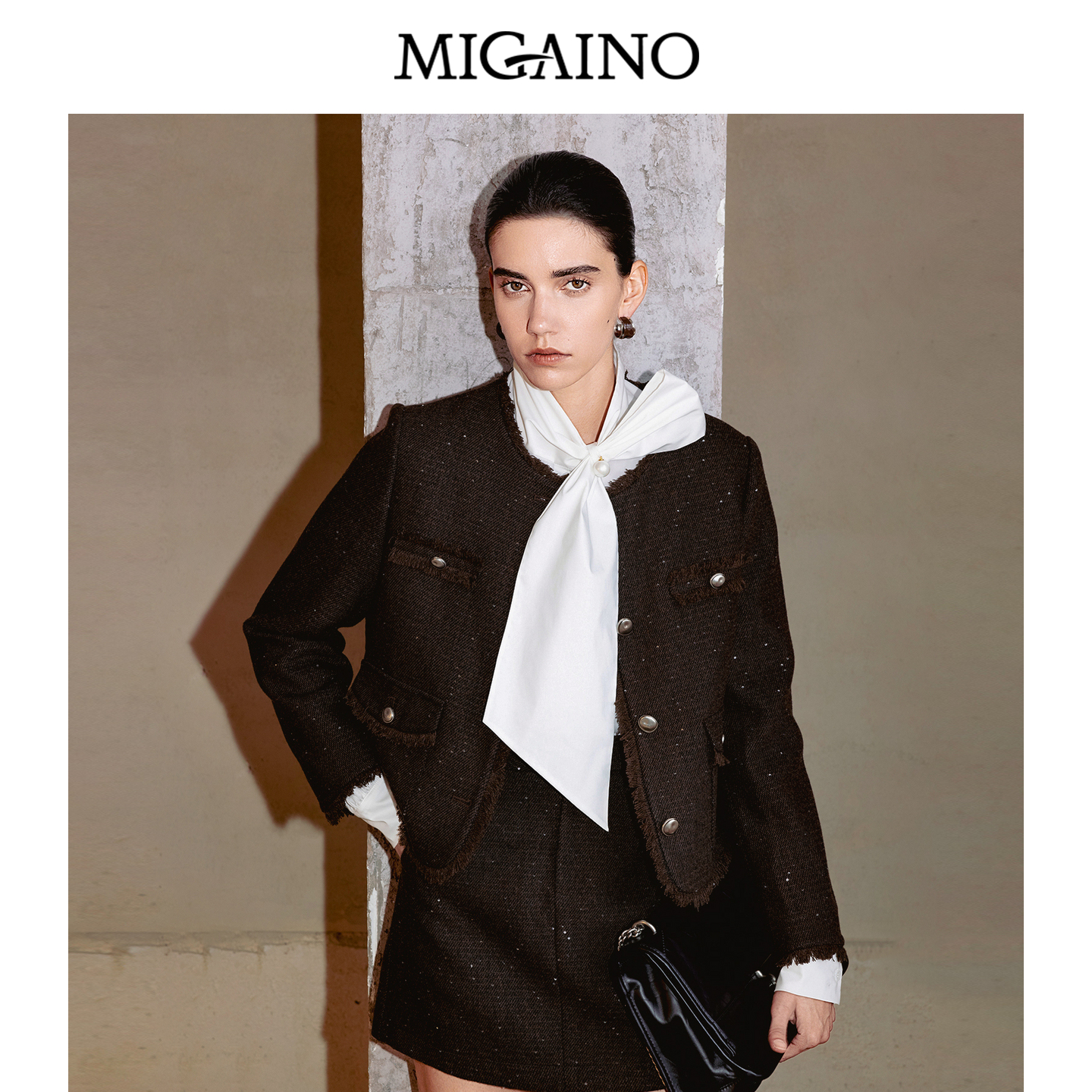 Migaino曼娅奴女装秋冬新款高级感经典毛边小香风短外套MP42SC011