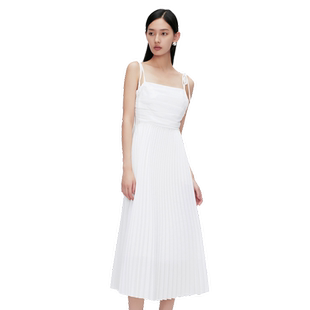 Migaino曼娅奴夏季新款精致纯白吊带连衣裙百褶裙MO22DD182