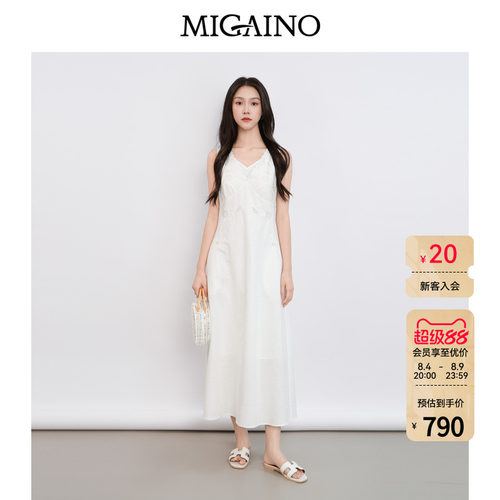 Migaino曼娅奴女装2026夏新款设计感绣花镂空无袖连衣裙MQ22DE033