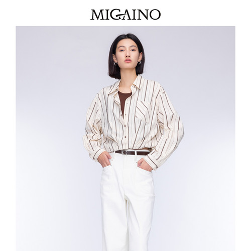 Migaino曼娅奴女装秋季新款设计感假两件时尚衬衫MO32AC002