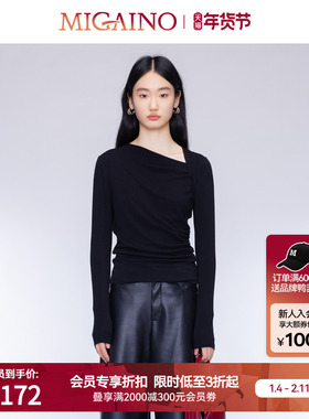 Migaino曼娅奴女装秋季新款修身显瘦黑色长袖上衣女MO32RC017