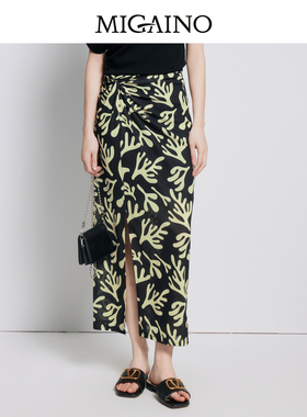 【商场同款】Migaino曼娅奴女装高腰气质印花开叉半身裙MP22EB016