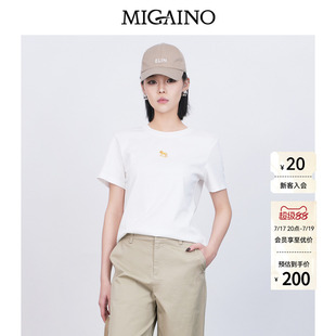 Migaino曼娅奴女装2026夏季新款正肩圆领短袖上衣休闲白色纯棉T恤