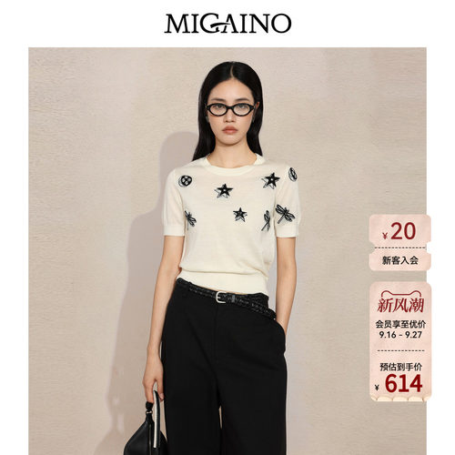 Migaino曼娅奴女装2026秋季新款圆领优雅提花套头针织衫MQ32WH235