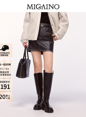 Migaino曼娅奴女装冬季新款设计感A版时尚皮短裙MO42EA029