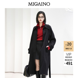 Migaino曼娅奴女装秋冬新款复古百搭宽松版优雅通勤毛呢大衣外套