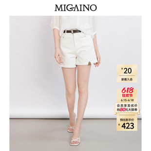 Migaino曼娅奴女装2026年夏季新款高腰显瘦直筒牛仔短裤MQ22NA017
