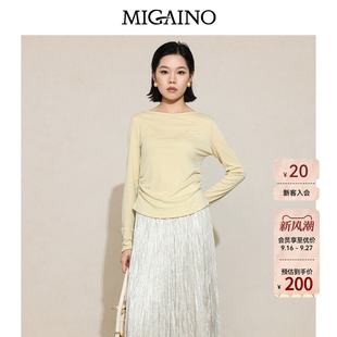 Migaino曼娅奴女装2026年秋季新款轻熟风修身显瘦长袖打底T恤