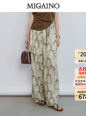 Migaino曼娅奴女装2026夏新款复古风印花宽松阔腿休闲裤MQ22BC009